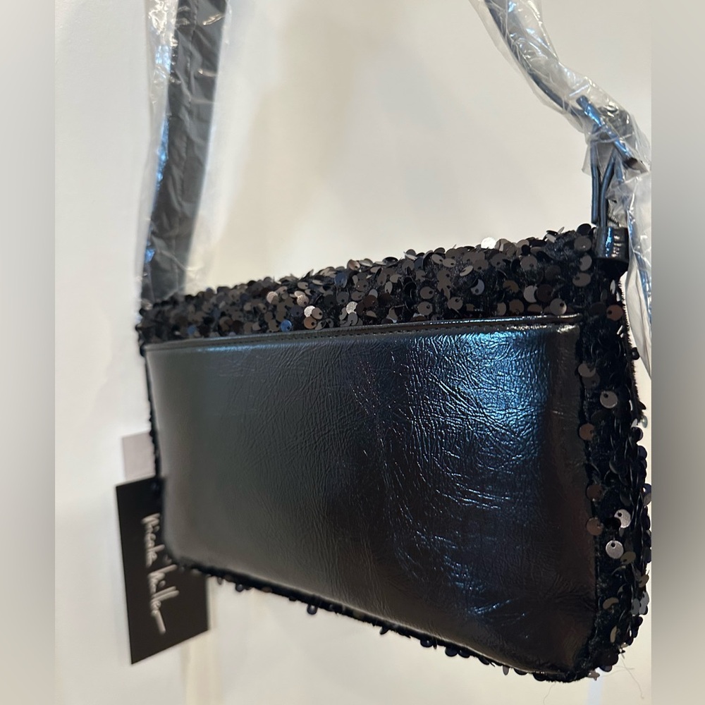 Nicole Miller Sequined Shoulder Bag - NWT - Adjustable Strap - Black - Clutch - Picture 7 of 13